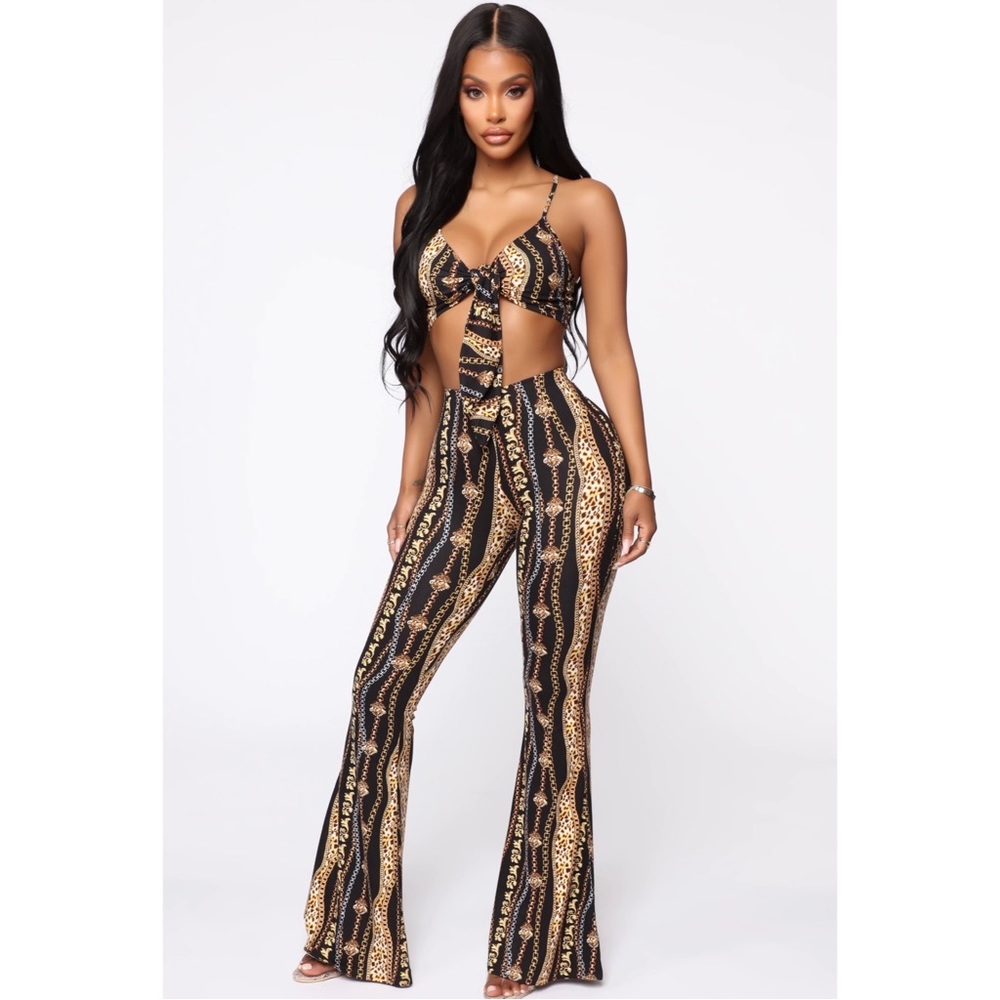 Two piece animal print pants set